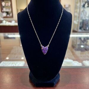 Purple Dahlia Turquoise Heart Necklace Sterling Silver
